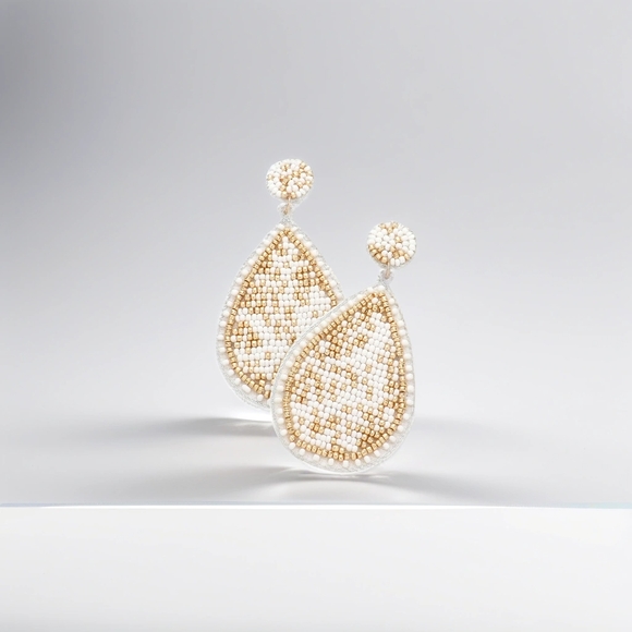 Fashion Jewelry Jewelry - White and Gold Stylish Beaded Teardrop Dangle Earrings